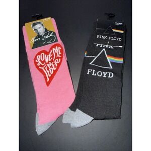 NWT 2 Pair Novelty Fun Socks- Elvis Presley, Pink Floyd Women's One Size